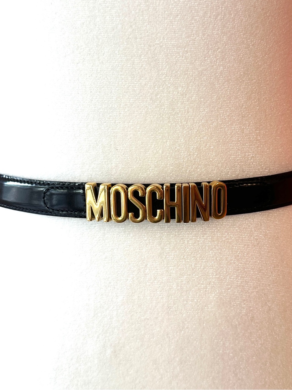 Vintage Moschino Black Belt with Gold MOSCHINO Lettering